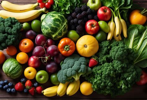 įvairių daržovių ir vaisių asortimentas, turintys daug vitamino A