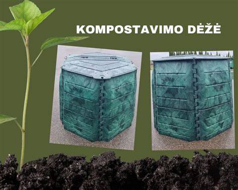 Ilustracija: skirtingų dydžių ir formų kompostavimo dėžės, skirtos naudoti sode
