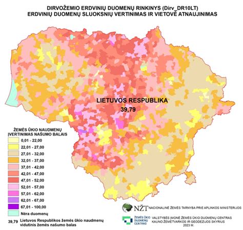 Žemėlapis, rodantis dirvožemio erozijos mastus Lietuvoje