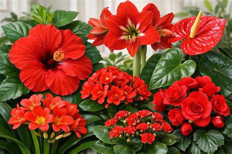 Antūris su ryškiais raudonais žiedais