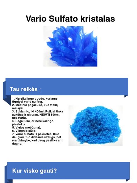 Infografika: Vario sulfato naudojimo schemos ir koncentracijos skirtingiems tikslams.