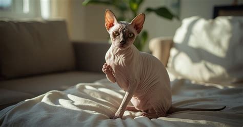 Sfinkso veislės katės išvaizdos schemos su pagrindiniais bruožais: ausimis, akimis, kūno forma, raukšlėmis.