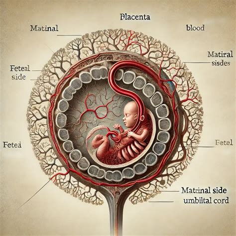 Scheminis vaizdas, rodantis placentos ir vaisiaus ryšį