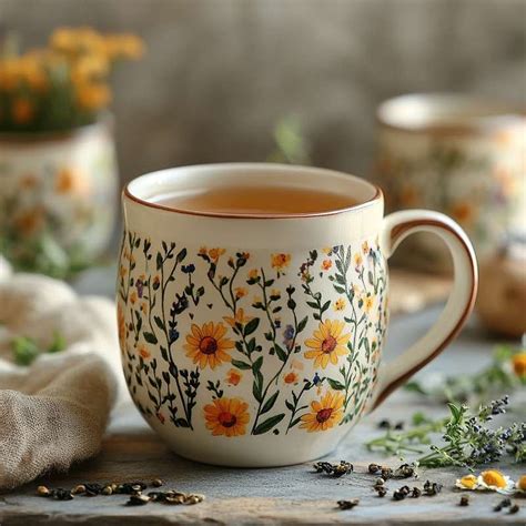 Arbatos puodelis su žaliosios arbatos lapeliais ir kaktuso žiedu