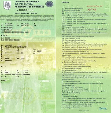 Pavyzdys registracijos liudijimo ir valstybinio numerio ženklo