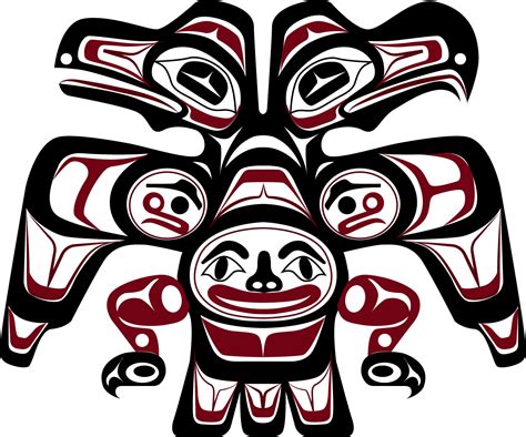 Haida genties totemų stulpų iliustracija