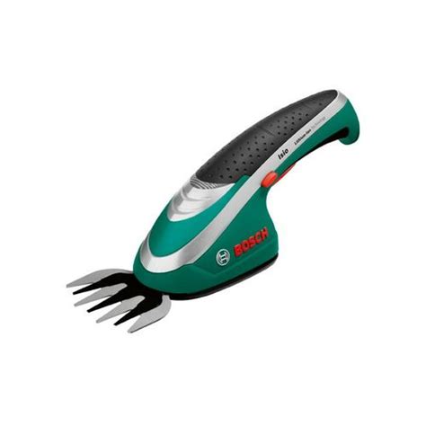 Bosch ISIO 3 akumuliatorinės žirklės, demonstruojančios kompaktišką dizainą ir ergonomišką rankeną.