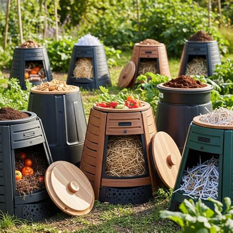 Įvairių dydžių ir tipų komposto dėžių nuotrauka